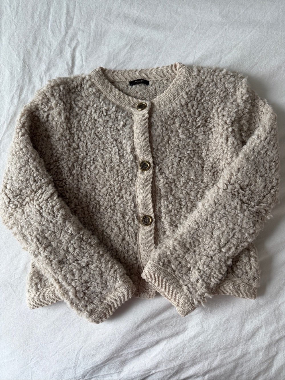 Massimo Dutti Bouclé Knit Cardigan With Buttons Beige XS